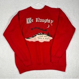 Vintage Red Be Naughty Graphic Christmas Sweatshirt Hanes Size Large